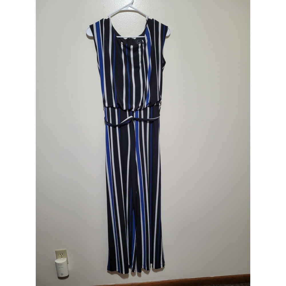Connected Apparel Women's Striped‎ Jumpsuit With Belt